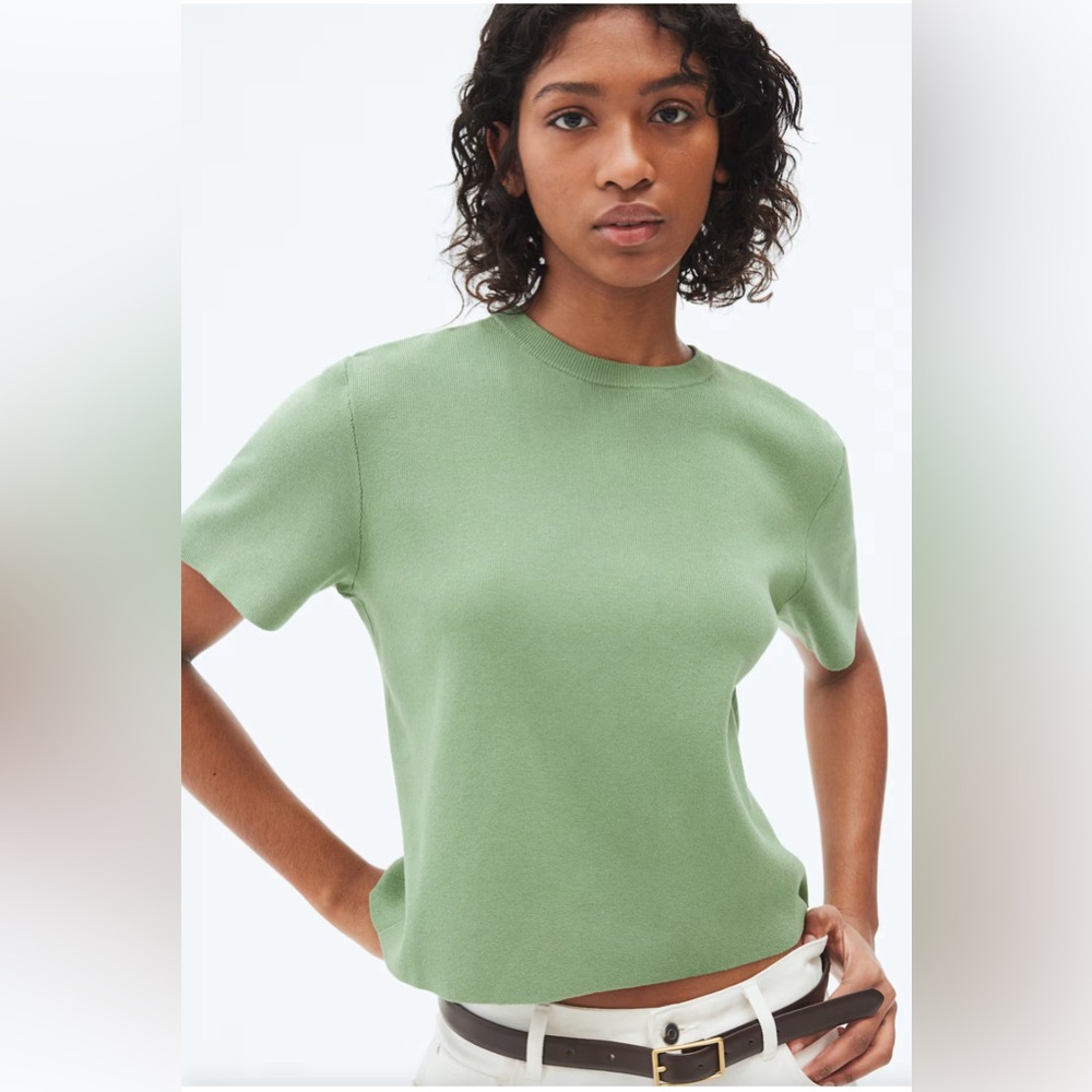 H&M Fine Knit Green T-Shirt - Size XS